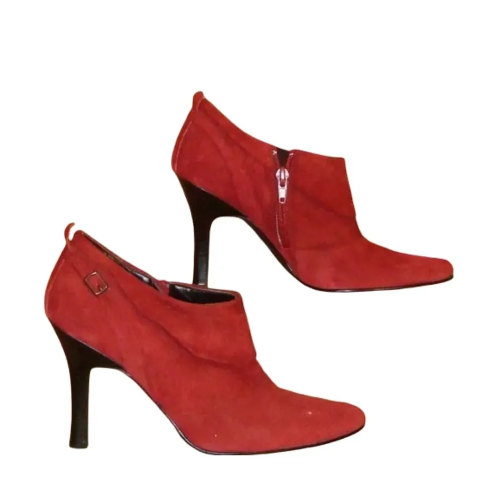 Vintage 80's Cami Red Suede High Heeled Boots Booties Womens Size 7